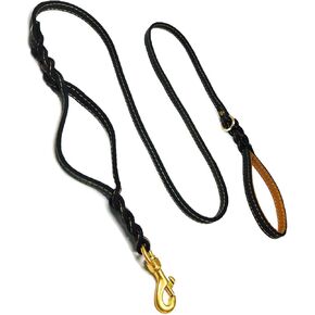 Guiding Star Double Handle Leather Dog Leash 6ft, Heavy Duty Braided Dog Leash with Traffic Handle for Small Medium & Large Dogs (Two Handles 6 Foot x 5/8", Brown)