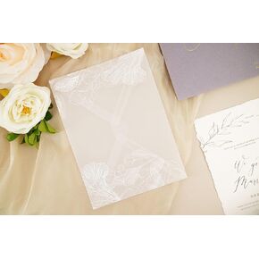 Puremigo 50 Pack Vellum Envelope Translucent Paper, White Elegant Printing Clear Envelopes for 5x7 Inch Invitations for Wedding Bridal Shower
