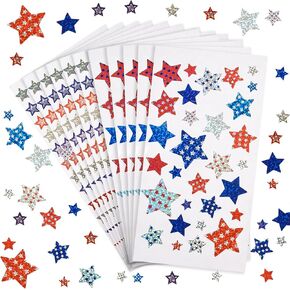 1220 Pieces Patriotic Sticker 4th of July Stars Metallic Red, White & Blue Stars Sticker Patriotic Label Star-Shaped Sticker for 4th of July Independence Day Decor