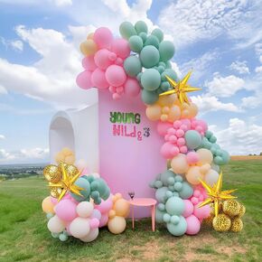 Pink and Green Balloon Arch Garland Kit 154pcs Sage Green and Pastel Pink Balloons for Girls Baby Shower Woodland Safari wild one Baptism Birthday summer tropical Party Decorations (Sage Green Pink)