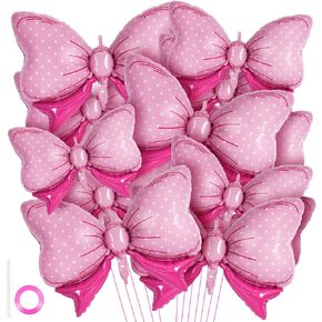 12 Pcs Pink Bow Balloons for Girls,Giant Bow Foil Balloons,Pink Bows Gender Reveal Decorations for Birthday Party Wedding Baby Shower Mouse Party Decoration