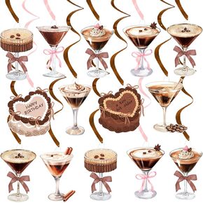 20pcs Espresso Martini Party Hanging Swirls, Coffee Espresso Martini Themed Swirl Ceiling Hanging Streamer for A Tini Bit Older Party Martini Birthday Party Bachelorette Party Supplies