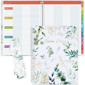 SUNEE Teacher Planner 2024-2025 Academic Year, Lite Lesson Planner Book 8.5"x11" Daily Weekly and Monthly Organizers, Jul 2024 - Jun 2025 Plan Book with Pocket Folder, Color Tabs, leaf