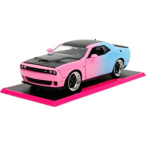 Pink Slips 1:24 W5 2015 Dodge Challenger SRT Hellcat Die-Cast Car w/Base, Toys for Kids and Adults(Pink/Blue Gradient)