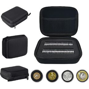 42 Pieces 30mm Coin Capsules Cases Storage Boxes with 17/20/25/27mm Adjustable Gaskets and Organizer Bag, Coin Holders Protectors for Collectors Coin Collection Supplies (Black Gaskets)