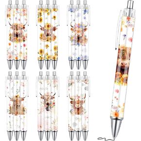 Highland Cow Pens Set - 24PCS Highland Cow Print Pens Ballpoint Bulk Highland Cow Gifts Decor Highland Cow Office School Home Supplies Accessories Cute Highland Cow Ballpoint Pens Pencils Set