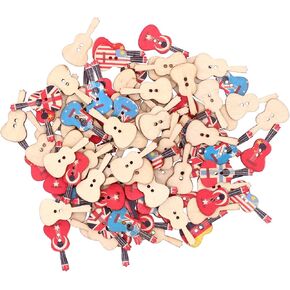 100pcs Wooden DIY Cute Retro Painted Guitar Shape Design Decorative Sewing Buttons for Clothes Sewing Scrapbooking Crafts