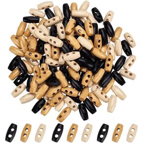 FINGERINSPIRE 120 Pcs Mini Wooden Toggle Buttons 2 Hole 16mm Tiny Sewing Horn Toggle Buttons 3 Colors Micro Olive Shape Sewing Buttons Small Bowling Sewing Buttons for DIY Sewing Crafts Decoration