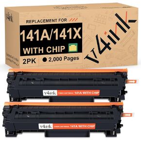 v4ink 141A 141X Toner Cartridge (with CHIP) Replacement for HP 141A W1410A W1410X 141X Black Toner Cartridge use for HP Laserjet M110w MFP M139w M140w Priner, High Yield 2,000 Pages-2 Pack