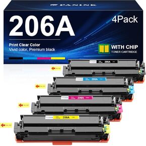Compatible 206A Toner Cartridges Replacement for 206A 206X W2110A W2110X Toner Cartridge HP Set for HP Color Pro MFP M283fdw M283cdw Pro M255dw M283 M255 Printer (4 Pack,with Chip)