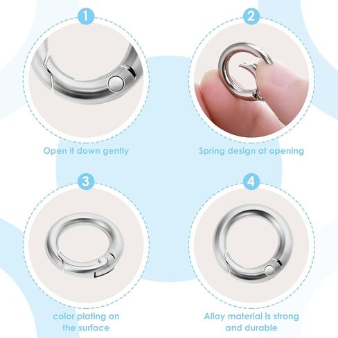 Lusofie 16 Pcs O Rings Metal Key Ring Clip Mini Circle Clips Spring Snap Clip Hooks for Gate Rings Purse Hardware in Kuwait