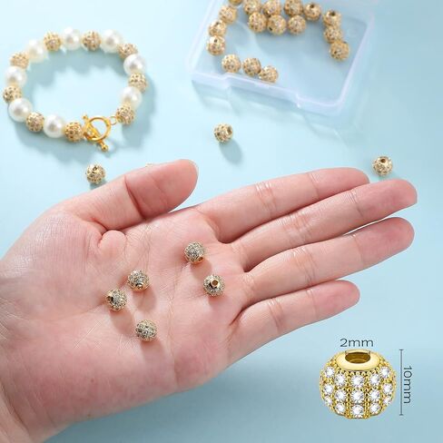 40 Pcs 8mm/10mm Gold Rhinestone Beads Round Zirconia Spacer Beads Bracelet Charms Cubic Beads for Jewelry Making Disco Ball Loose Beads for DIY Necklace Earrings Crafts (White Gold, 8 mm) in Saudi Arabia