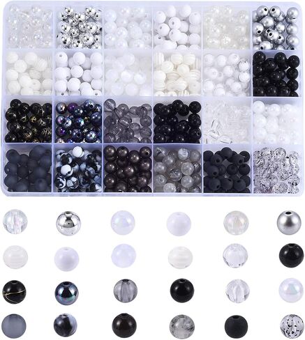 DanLingJewelry 600 pcs 24 Styles 8mm Black and White Series Acrylic Beads Resin Beads Plastic Tiny Round Bead for Necklace Bracelet Making in Saudi Arabia