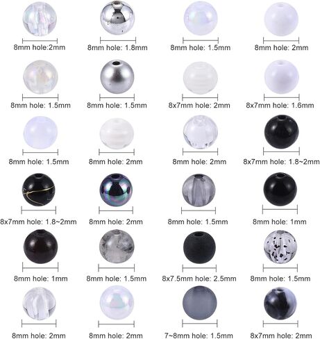 DanLingJewelry 600 pcs 24 Styles 8mm Black and White Series Acrylic Beads Resin Beads Plastic Tiny Round Bead for Necklace Bracelet Making in Saudi Arabia