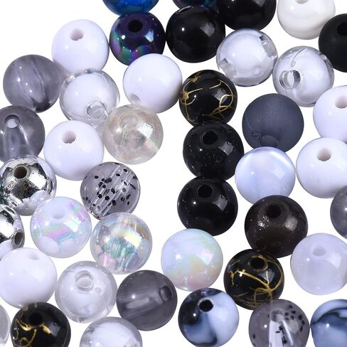 DanLingJewelry 600 pcs 24 Styles 8mm Black and White Series Acrylic Beads Resin Beads Plastic Tiny Round Bead for Necklace Bracelet Making in Saudi Arabia