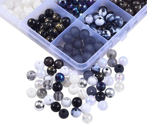 DanLingJewelry 600 pcs 24 Styles 8mm Black and White Series Acrylic Beads Resin Beads Plastic Tiny Round Bead for Necklace Bracelet Making in Saudi Arabia