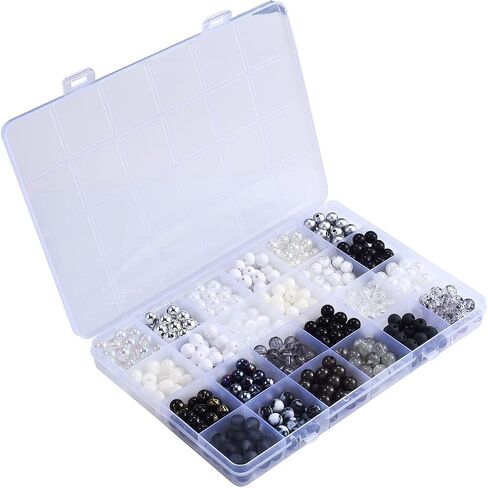 DanLingJewelry 600 pcs 24 Styles 8mm Black and White Series Acrylic Beads Resin Beads Plastic Tiny Round Bead for Necklace Bracelet Making in Saudi Arabia