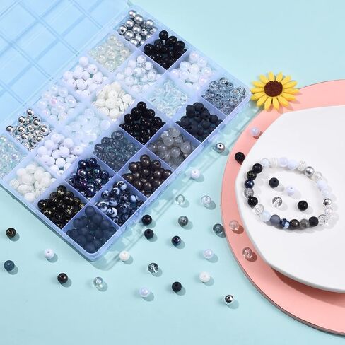 DanLingJewelry 600 pcs 24 Styles 8mm Black and White Series Acrylic Beads Resin Beads Plastic Tiny Round Bead for Necklace Bracelet Making in Saudi Arabia