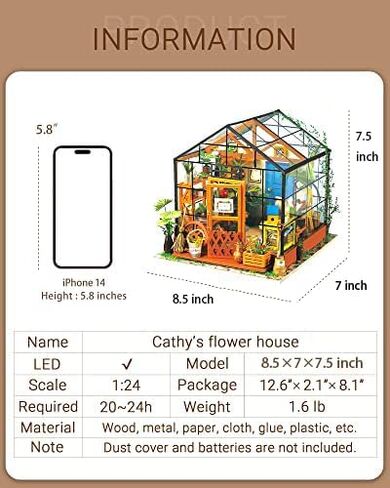 Rolife DIY Miniature Dollhouse Kit,Green House with Furniture and LED,Wooden Dollhouse Kit,Best Birthday and Valentine's Day Gift for Women and Girls in Saudi Arabia