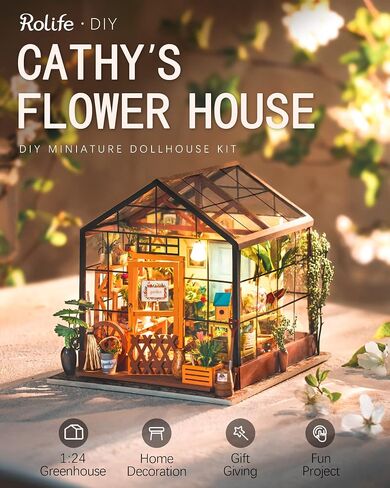 Rolife DIY Miniature Dollhouse Kit,Green House with Furniture and LED,Wooden Dollhouse Kit,Best Birthday and Valentine's Day Gift for Women and Girls in Saudi Arabia