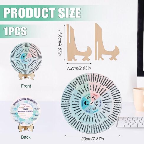 Feelings Wheel with Stand, Diameter 7.87in Emotion Wheel Premium Wooden Feelings Wheel Mood Wheel Chart for Mental Health Therapist Gifts Home Decoration Supplies(Blue) in Saudi Arabia