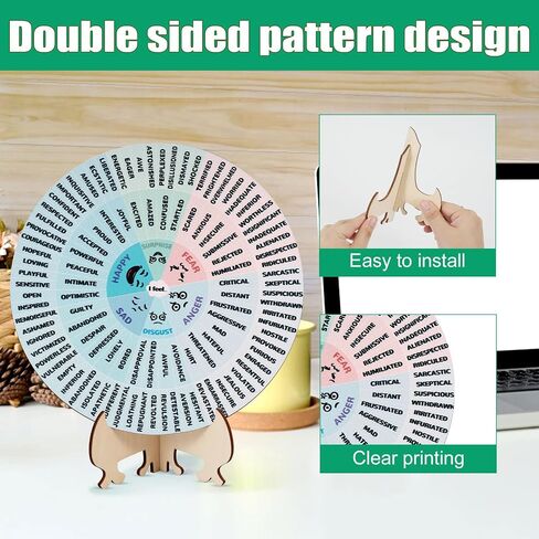 Feelings Wheel with Stand, Diameter 7.87in Emotion Wheel Premium Wooden Feelings Wheel Mood Wheel Chart for Mental Health Therapist Gifts Home Decoration Supplies(Blue) in Saudi Arabia