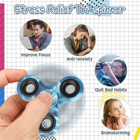 12 Pack Fidget Spinner Toy Bulk for Kids Adults, Metal Tri-Spinner Fidget Set, Hand Spinner for Stress Relief, Easter Birthday Goodie Bag Stocking Stuffers Classroom Prizes for Boy Age 3-12 in Kuwait