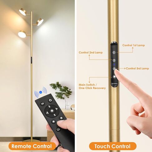 مصباح أرضية الأشجار LED ، مصباح أرضي حديث قابل للوقوع مع التحكم عن بعد واللمس ، 3 مصابيح أرضية ضوئية قابلة للتدوير مع مؤقت ، 4 درجات حرارة ملونة ، مصباح طويل القامة لغرفة المعيشة ، غرفة نوم ، مكتب ، أسود in Kuwait