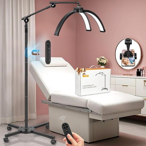 HITTI Half Moon Light for Eyelash Extensions Tattoo Artists, 2025 New Upgrad LED Lash Tech Light with 4 Wheel Rolling Base, Large Floor Eyelash Lamp 5 Color Modes Stepless Dimming & Phone Holder-Balck in Saudi Arabia