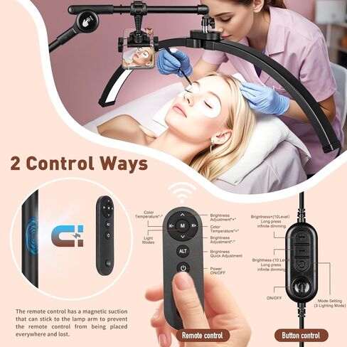HITTI Half Moon Light for Eyelash Extensions Tattoo Artists, 2025 New Upgrad LED Lash Tech Light with 4 Wheel Rolling Base, Large Floor Eyelash Lamp 5 Color Modes Stepless Dimming & Phone Holder-Balck in Saudi Arabia