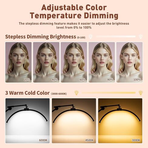 HITTI Half Moon Light for Eyelash Extensions Tattoo Artists, 2025 New Upgrad LED Lash Tech Light with 4 Wheel Rolling Base, Large Floor Eyelash Lamp 5 Color Modes Stepless Dimming & Phone Holder-Balck in Saudi Arabia