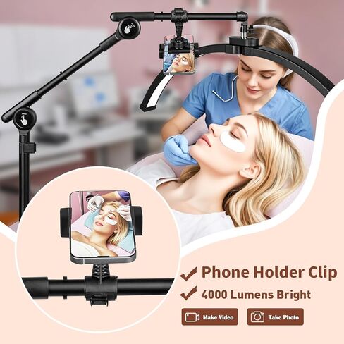 HITTI Half Moon Light for Eyelash Extensions Tattoo Artists, 2025 New Upgrad LED Lash Tech Light with 4 Wheel Rolling Base, Large Floor Eyelash Lamp 5 Color Modes Stepless Dimming & Phone Holder-Balck in Saudi Arabia