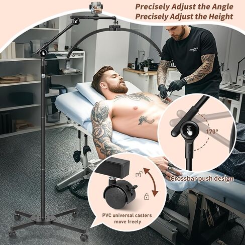 HITTI Half Moon Light for Eyelash Extensions Tattoo Artists, 2025 New Upgrad LED Lash Tech Light with 4 Wheel Rolling Base, Large Floor Eyelash Lamp 5 Color Modes Stepless Dimming & Phone Holder-Balck in Saudi Arabia