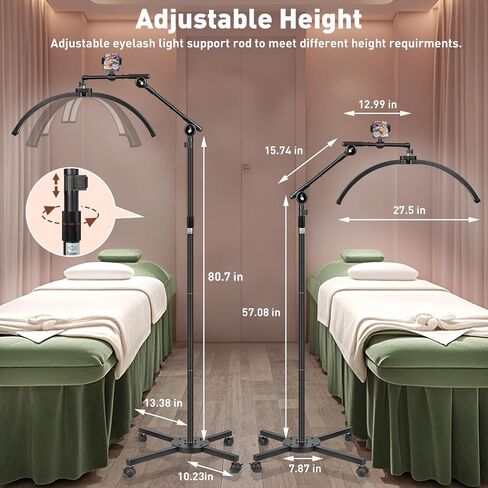 HITTI Half Moon Light for Eyelash Extensions Tattoo Artists, 2025 New Upgrad LED Lash Tech Light with 4 Wheel Rolling Base, Large Floor Eyelash Lamp 5 Color Modes Stepless Dimming & Phone Holder-Balck in Saudi Arabia