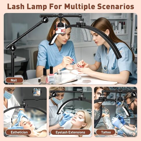 HITTI Half Moon Light for Eyelash Extensions Tattoo Artists, 2025 New Upgrad LED Lash Tech Light with 4 Wheel Rolling Base, Large Floor Eyelash Lamp 5 Color Modes Stepless Dimming & Phone Holder-Balck in Saudi Arabia