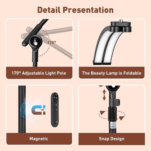 HITTI Half Moon Light for Eyelash Extensions Tattoo Artists, 2025 New Upgrad LED Lash Tech Light with 4 Wheel Rolling Base, Large Floor Eyelash Lamp 5 Color Modes Stepless Dimming & Phone Holder-Balck in Saudi Arabia