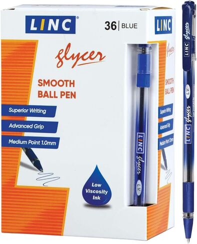 Linc Glycer Smooth Ball Point Pen, Soft Grip, 1.00mm Tip, 36-Count, Black in Kuwait