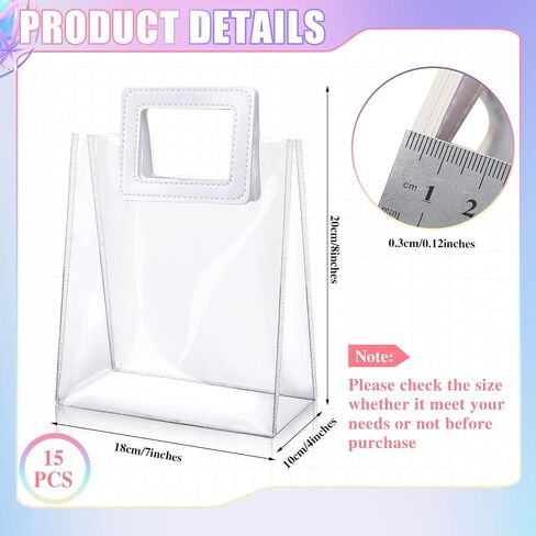 15 Pack Clear Gift Bags with Handles Transparent PVC Gift Bag Heavy Duty Gift Wrap Bags Large Reusable Plastic Bags for Bridal Party Baby Shower Wedding Birthday Shopping Bag (7 x 8 x 4 Inch, White) in Kuwait