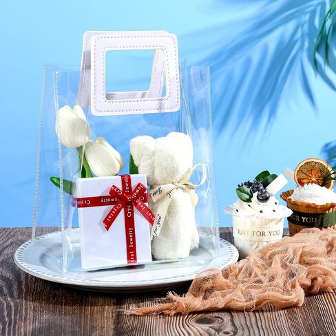 15 Pack Clear Gift Bags with Handles Transparent PVC Gift Bag Heavy Duty Gift Wrap Bags Large Reusable Plastic Bags for Bridal Party Baby Shower Wedding Birthday Shopping Bag (7 x 8 x 4 Inch, White) in Kuwait