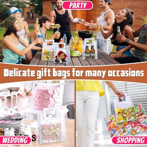 15 Pack Clear Gift Bags with Handles Transparent PVC Gift Bag Heavy Duty Gift Wrap Bags Large Reusable Plastic Bags for Bridal Party Baby Shower Wedding Birthday Shopping Bag (7 x 8 x 4 Inch, White) in Kuwait