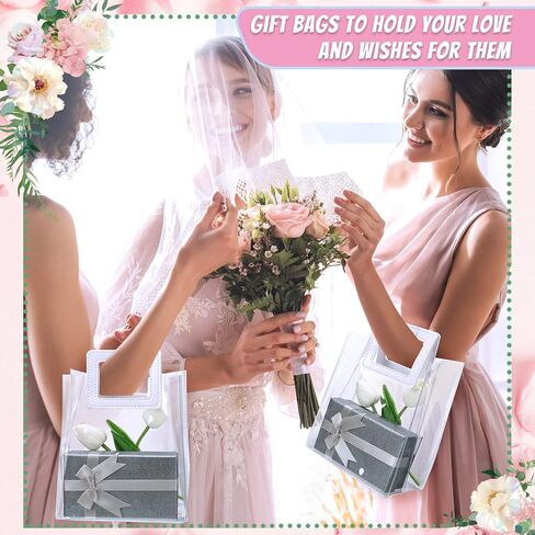 15 Pack Clear Gift Bags with Handles Transparent PVC Gift Bag Heavy Duty Gift Wrap Bags Large Reusable Plastic Bags for Bridal Party Baby Shower Wedding Birthday Shopping Bag (7 x 8 x 4 Inch, White) in Kuwait