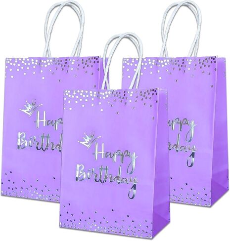 Jouwaiwe 24pcs عيد ميلاد الأرجواني والفضي حقائب هدايا تعامل مع مقبض in Saudi Arabia
