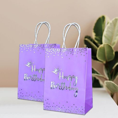 Jouwaiwe 24pcs عيد ميلاد الأرجواني والفضي حقائب هدايا تعامل مع مقبض in Saudi Arabia