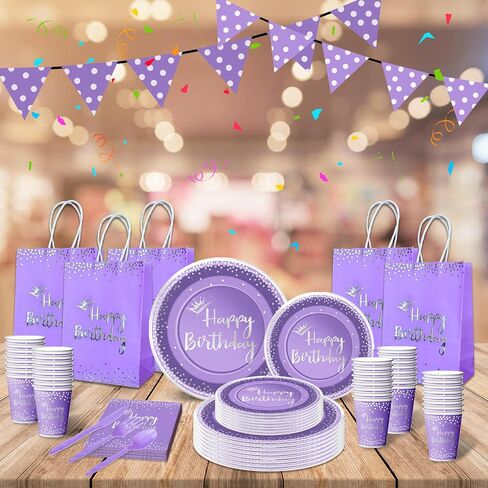 Jouwaiwe 24pcs عيد ميلاد الأرجواني والفضي حقائب هدايا تعامل مع مقبض in Saudi Arabia