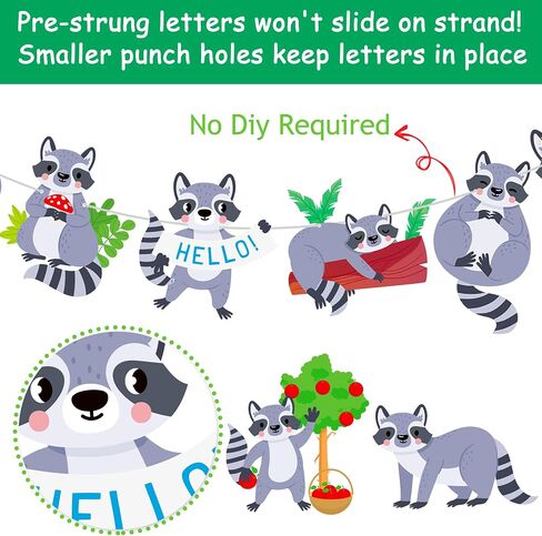 Raccoon Birthday Party Banners 3Pcs Raccoon Birthday Decorations Gold Glitter Happy Birthday Banners Woodland Themed Party Decorations for Raccoon Theme Birthday Forest Animal Baby Shower Supplies in Kuwait