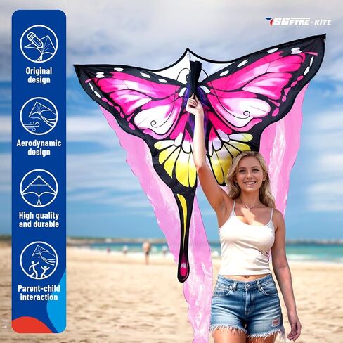 SGftre Tulle Butterfly Pink Kite，Extremely Easy to Fly, Perfect Beach Kites for Family Outdoor Activities, Ideal for Adults and Kids, Includes Kite Thread (Pink) in Saudi Arabia