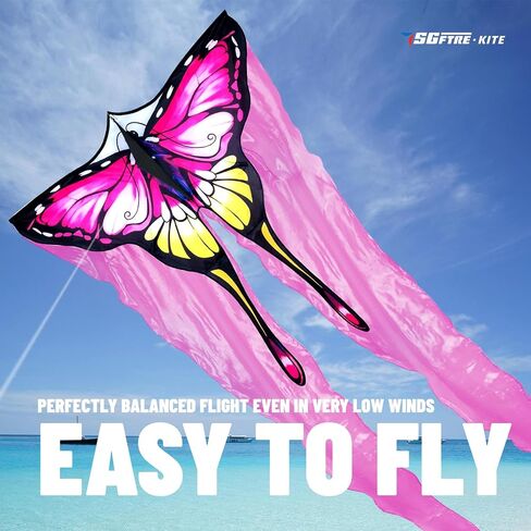 SGftre Tulle Butterfly Pink Kite，Extremely Easy to Fly, Perfect Beach Kites for Family Outdoor Activities, Ideal for Adults and Kids, Includes Kite Thread (Pink) in Saudi Arabia