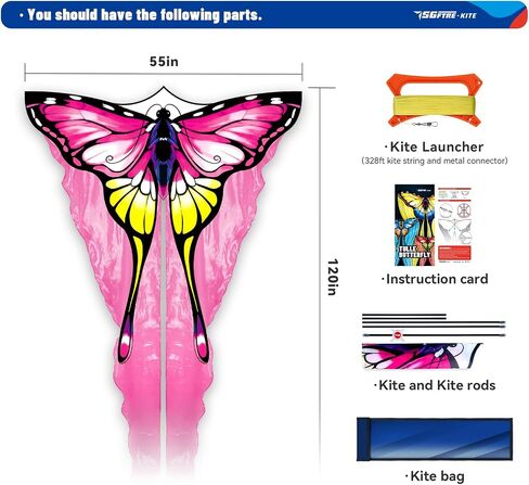 SGftre Tulle Butterfly Pink Kite，Extremely Easy to Fly, Perfect Beach Kites for Family Outdoor Activities, Ideal for Adults and Kids, Includes Kite Thread (Pink) in Saudi Arabia