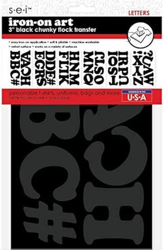 S.E.I 3-Inch Iron-on T-Shirt Letters, Chunky Letter Flock Heat Transfers, Black in Saudi Arabia