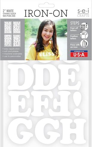 S.E.I 3-Inch Iron-on T-Shirt Letters, Chunky Letter Flock Heat Transfers, Black in Saudi Arabia